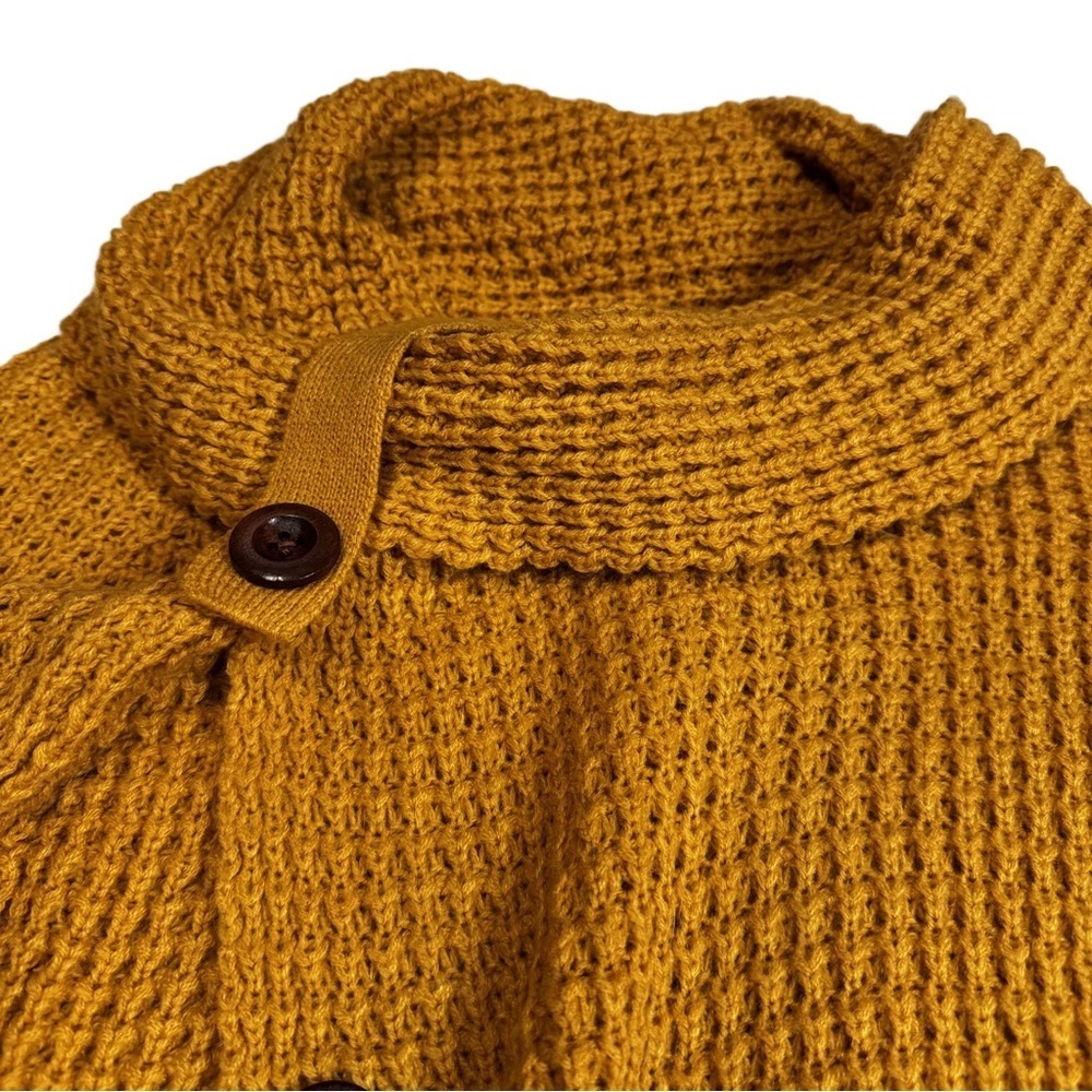 Mustard Yellow Turtle Cowl Neck Chunky Knit Sweater Size Small Asymmetrical Hem - Picture 6 of 10